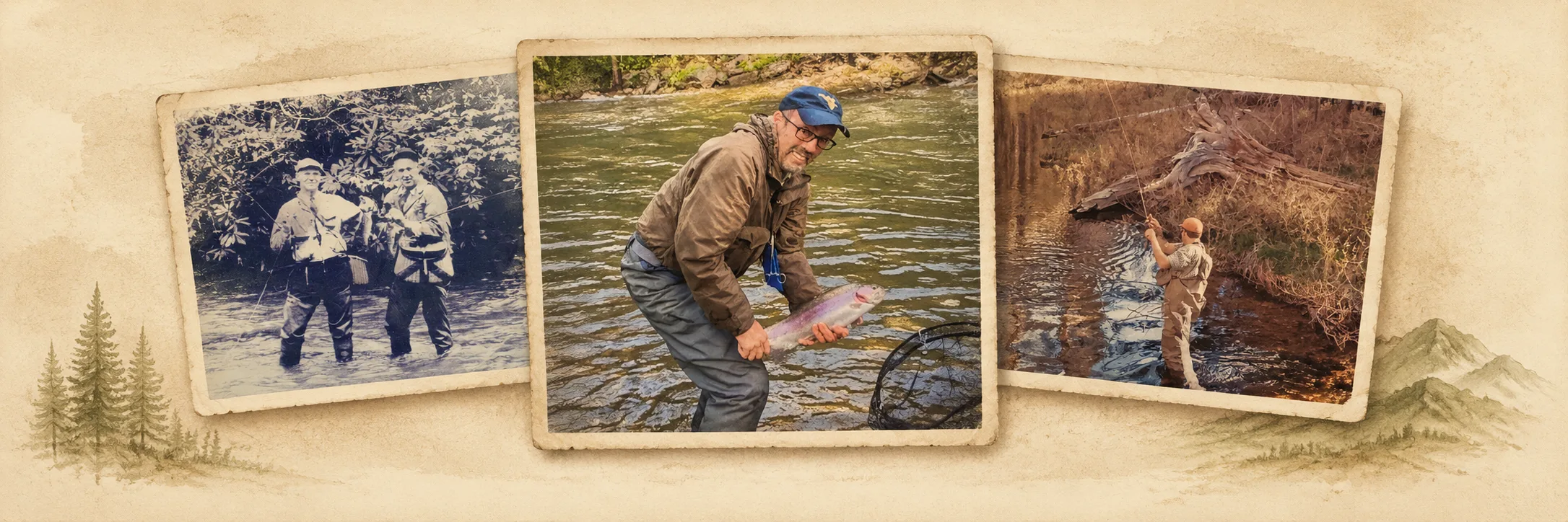 Fly tying and fly fishing — a collage of patterns, materials, and water